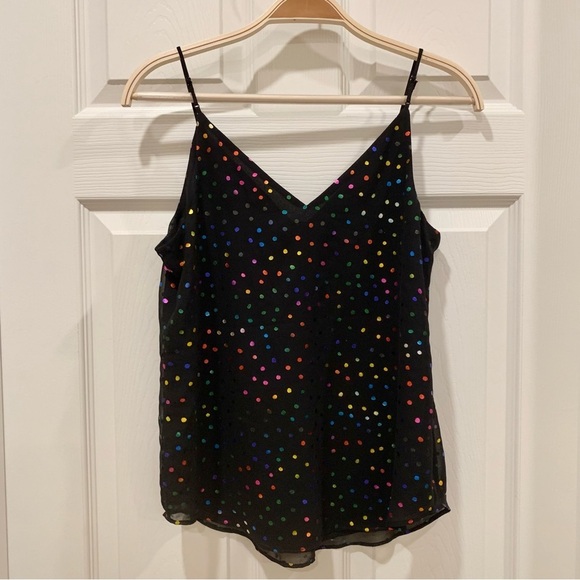 EXPRESS Black Rainbow Metallic Polka Dot Chiffon Downtown Cami Top - Picture 3 of 5